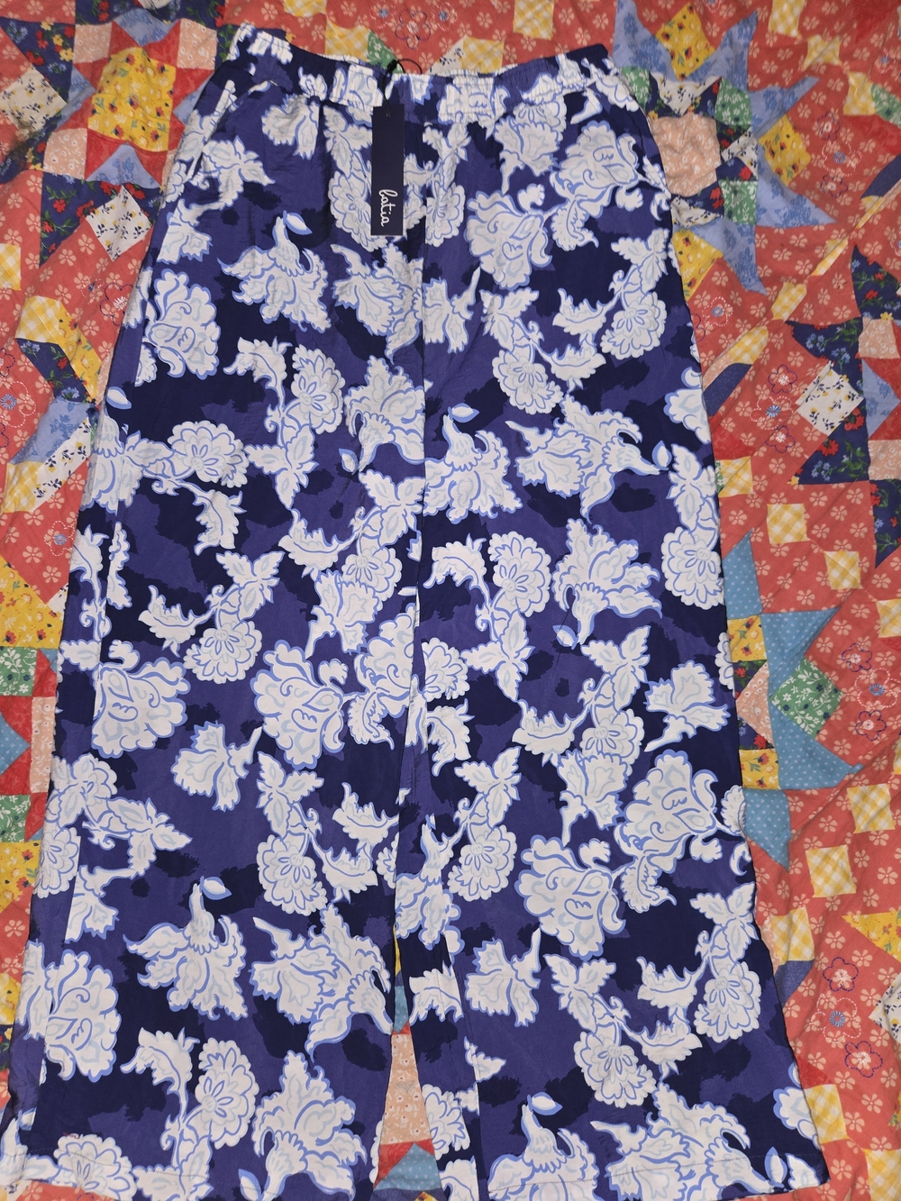 LaTia Blue Floral Wide-Leg Pants